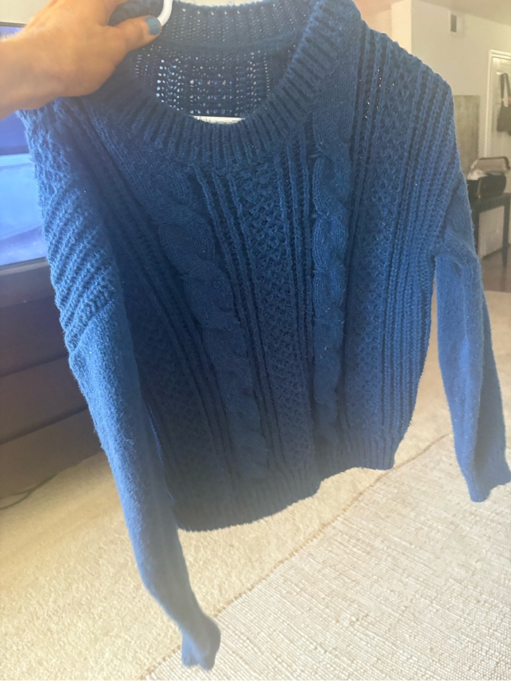 Source Unknown Blue Cable Knit Crewneck Sweater